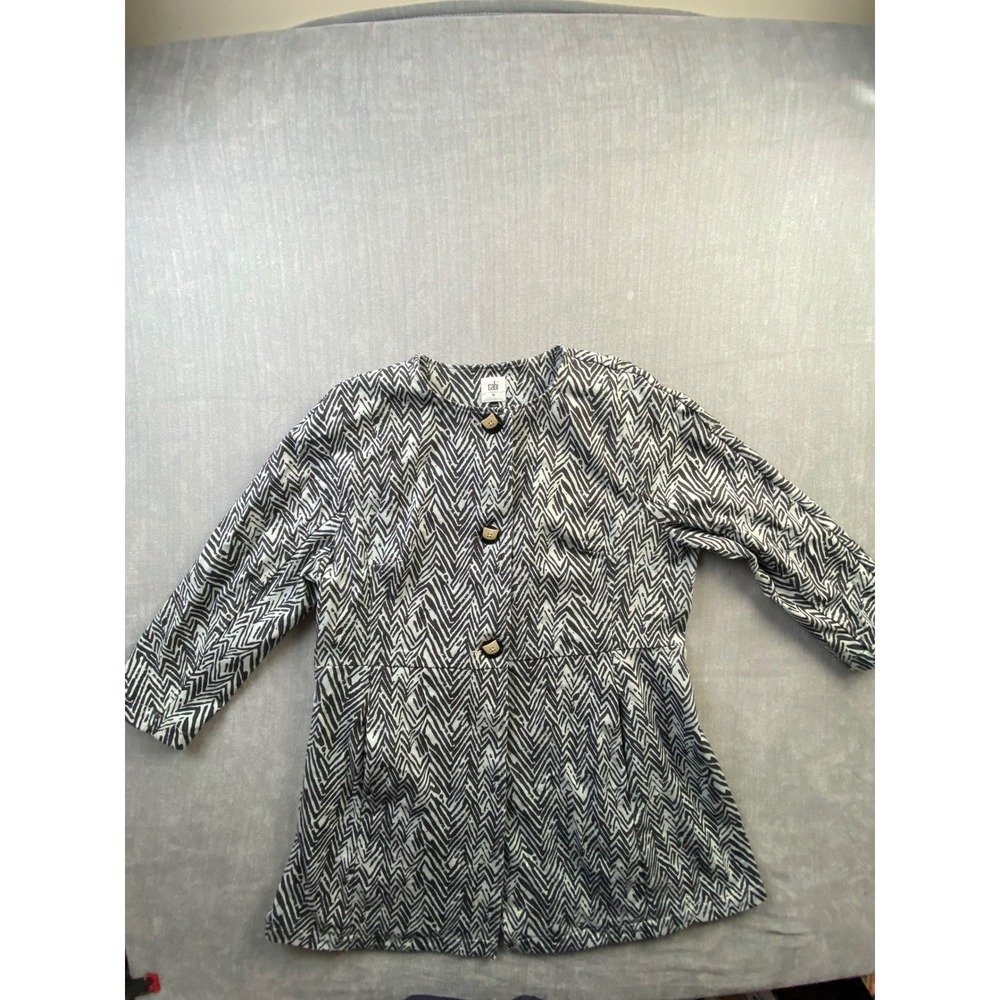 Cabi‎ Womens Zigzag Print Button Down Jacket Black White Geometric Style 3034 LG